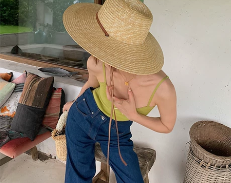 时尚博主同款巴拿马爵士麦秆草帽女夏天防晒系...