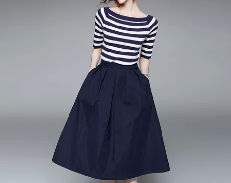 港味两件套装裙子针织连衣裙女夏秋季2018...