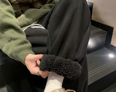 美式复古加绒裤子男款秋冬季加厚羊羔毛棉裤大...