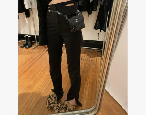 区区欧阳 辣妹秋季加绒长裤高腰开叉直筒拖地...