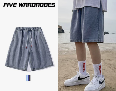 夏季牛仔短裤男高街潮流ins宽松直筒中性五...