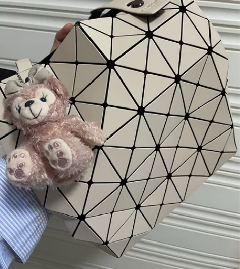 潮牌菱格三宅一生小方盒包女哑光手提包托特包...