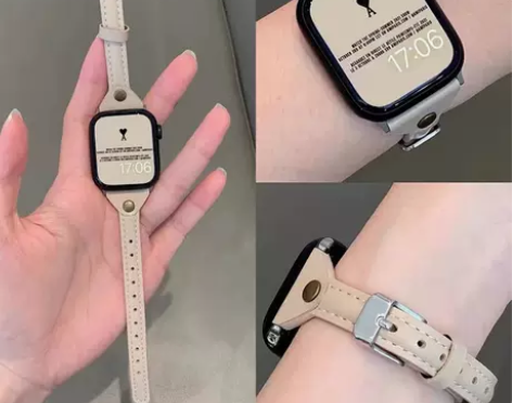 适用苹果手表s8/7代带钉皮质表带appl...