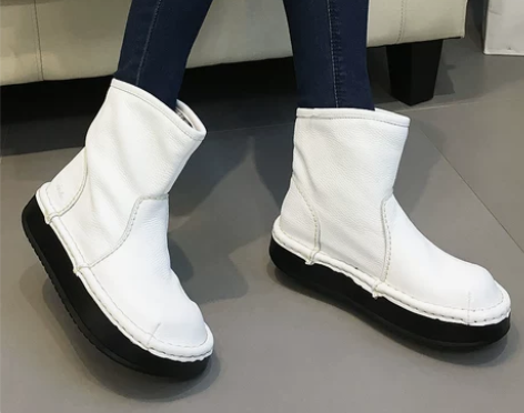 米迦勒秋头层牛皮短靴真皮厚底马丁靴骑士靴