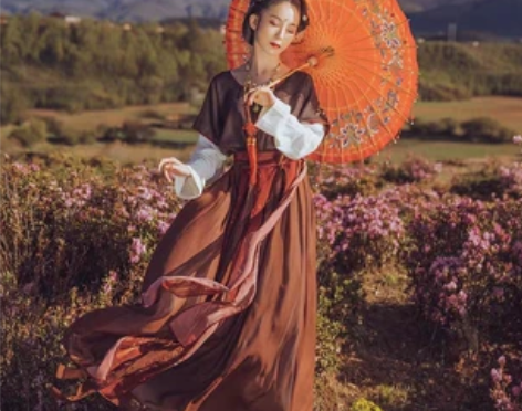 兰若庭 汉服 赤莲 坦领 襦裙 印花绣花 ...
