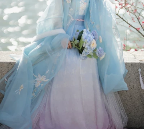 裳云兮原创汉服女【水挼蓝】清新诃子裙大袖衫...