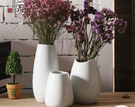 北欧花瓶满天星白色创意家居陶瓷小干花摆设简...