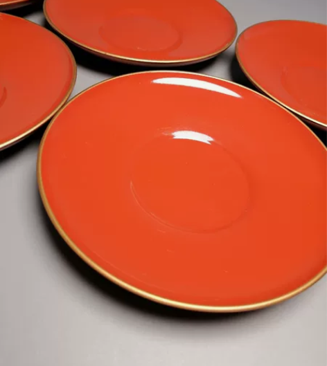 木胎漆器 春庆涂 描金边 茶托五客 直径1...