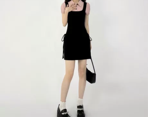 polo领假两件衬衫连衣裙子女夏季小众设计...