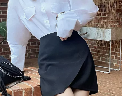 黑色性感开叉半身裙女春秋2022显瘦高腰包...