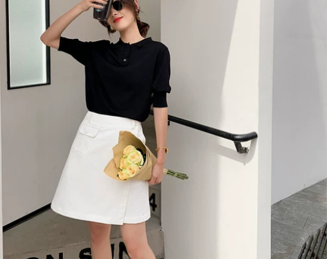 ?韩国chic一片式白色半身裙显瘦百搭小口...