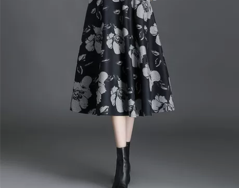 毛呢半身裙女高腰a字裙2022秋冬中长裙时...