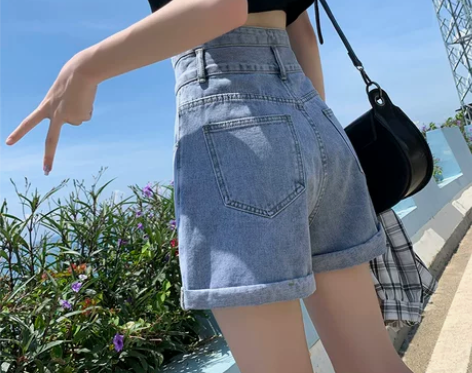 ?春装2021年新款女超高腰牛仔短裤女春夏...