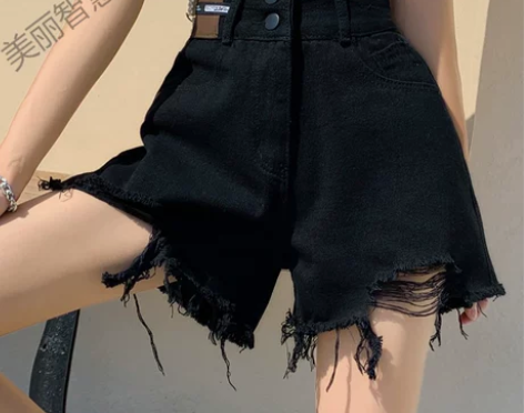 黑色破洞牛仔短裤女夏季薄款2022新款设计...