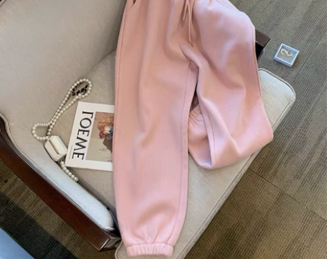 粉色高腰休闲裤女2022年秋冬新款韩版显瘦...