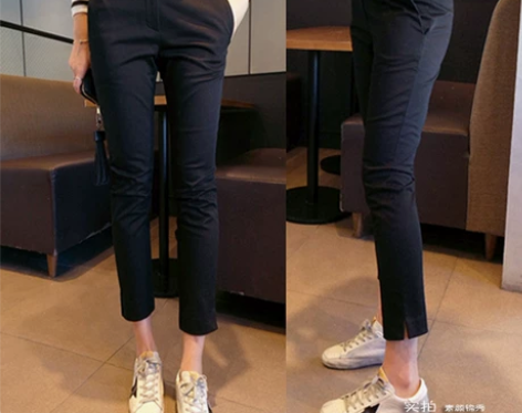 春秋款紧身弹力修身铅笔西装裤显瘦小脚西裤九...