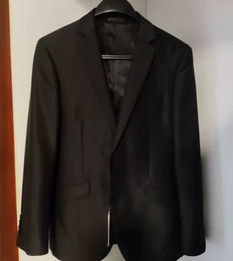 男士修身休闲西服商务正装黑色条纹单西外套 ...