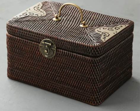 山山竹木藤编收纳箱茶具收纳盒整理盒茶道箱子...