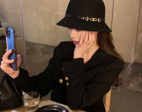 羊毛盆帽女秋冬百搭显脸小渔夫帽英伦复古小沿...