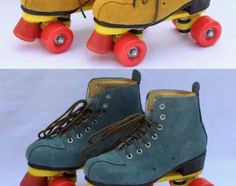 溜冰场专用牛皮成年4轮双排轮滑鞋双排溜冰鞋...