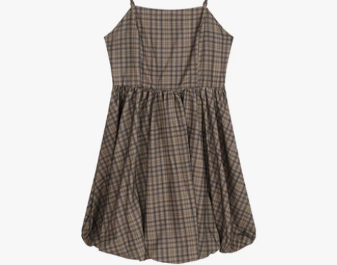 格子复古吊带连衣裙女2022夏季新款气质显...