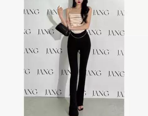 江合美链条休闲裤女新款2022辣妹显瘦黑色...