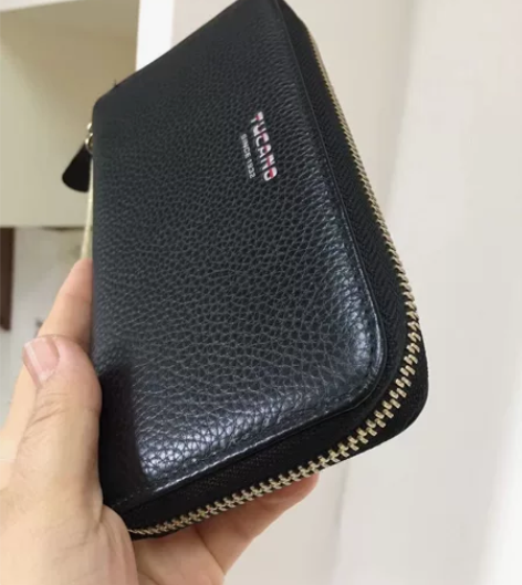 真皮钱包女士长款手拿包黑色全新包邮 姐姐送...