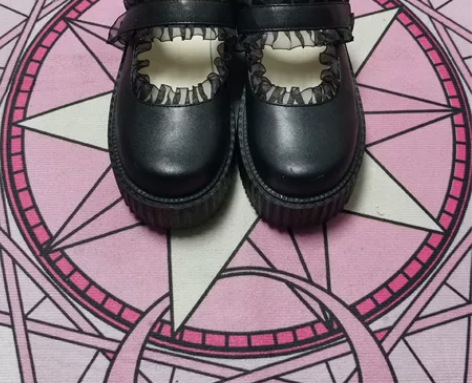 时光里的店少女风花边厚底松糕鞋子 日系百搭...