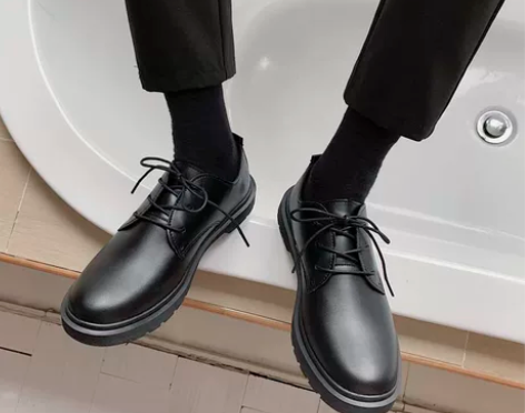 皮鞋男布洛克英伦风西装透气增高黑色休闲商务...