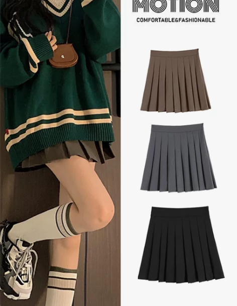 百褶裙短裙卡其色女秋冬半身裙小个子高腰显瘦...