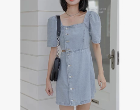 泡泡袖法式高级感甜美仙气露腰设计感小众方领...