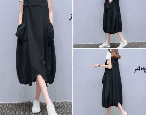 A字裙休闲两件套2021夏装新款大码女装T...