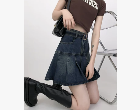 雨气泡~设计感小众辣妹复古牛仔短裙女a字裙...
