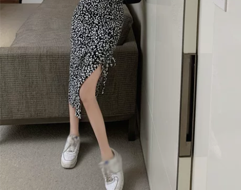 半身裙女网红同款豹纹复古高腰褶皱设计感气质...