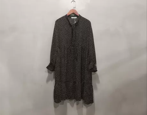 春秋文艺森女系小碎花小清新百搭黑色雪纺印花...