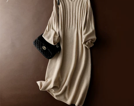 连衣裙羊绒女中长款100纯山羊绒针织高端毛...