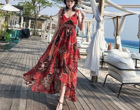 普吉岛民族风吊带显瘦连衣裙泰国海边度假沙滩...