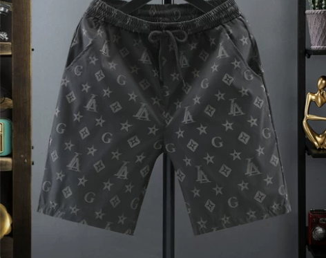 冰丝速干短裤男潮流个性印花修身五分裤网红精...