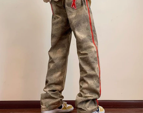 迷彩裤子男秋季潮牌工装裤宽松设计感小众直筒...