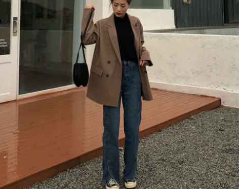 SEEKSIMPLE直筒牛仔裤女长裤新款宽...