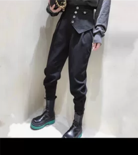 欧洲站2022秋冬高腰时尚排扣设计毛呢休闲...