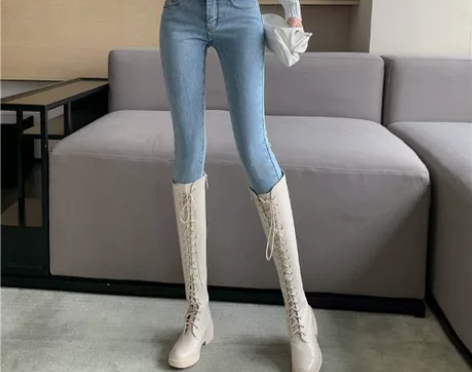 高腰双排扣直筒小脚铅笔裤女2021年春秋新...