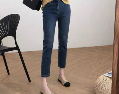 高腰烟管直筒牛仔裤女春装2022年新款爆款...
