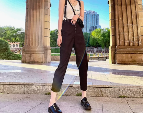 九分背带裤女夏装2021年新款高腰修身显瘦...