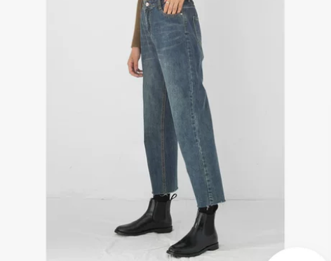 秋冬韩版高腰宽松毛边复古直筒牛仔裤女蓝灰色...