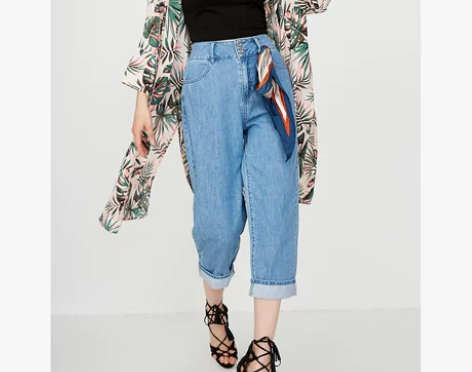 [新]ONLY秋新款高腰宽松直筒七分老爹裤...