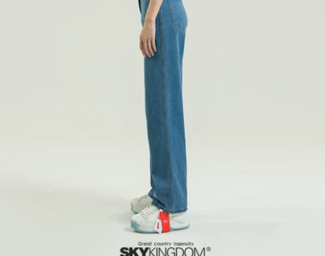 SKY家高腰阔腿牛仔裤女秋2021年新款可...