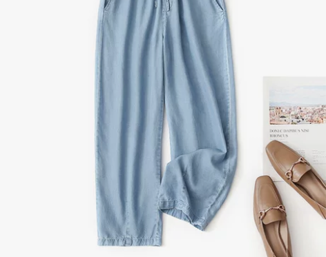 宽松韩版小脚薄款松紧腰天丝牛仔裤休闲七分裤...