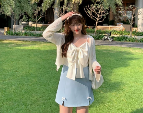 唐不灵Bling 微胖mm蝴蝶结吊带背心女...