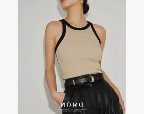 法式设计感小众撞色设计吊带背心经典基础短款...